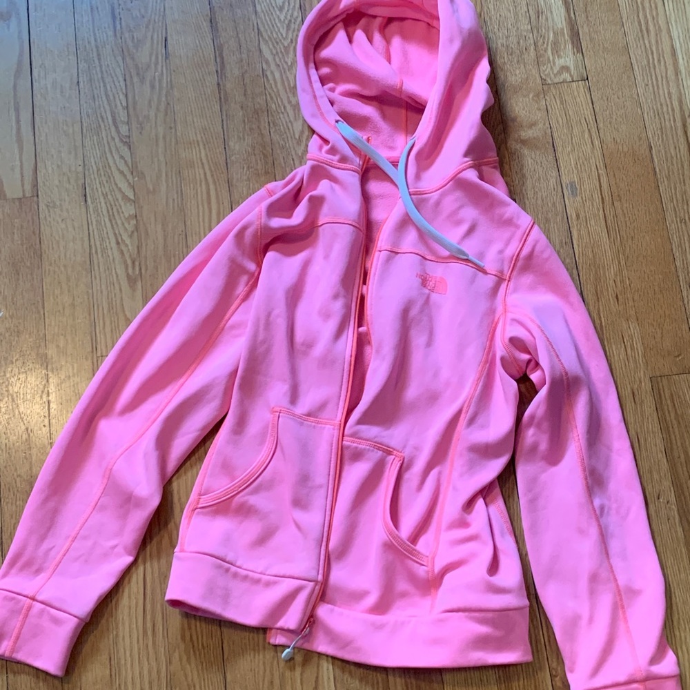 pink north face sweat jacket